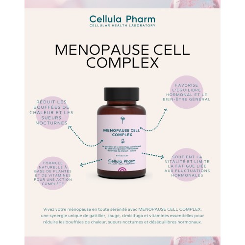 Ménopause Cell Complex – Réduction des bouffées de chaleur et sueurs nocturnes | Cellula Pharm - Bienfaits